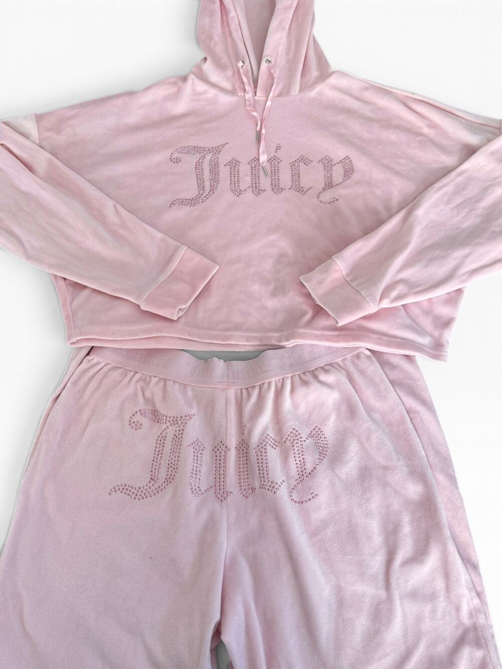 Juicy Couture Pink Velour Rhinestone Tracksuit Set – Size Small